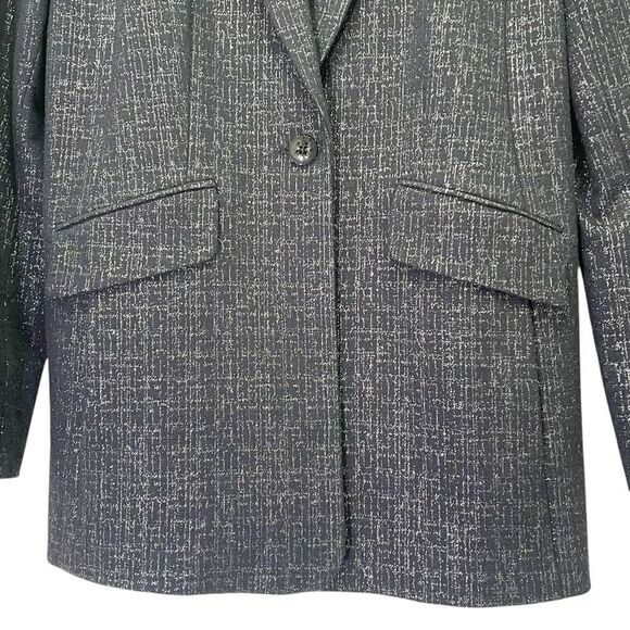 W By Worth Single Button Blazer Black & Silver Tweed Boyfriend Jacket Size 10 - Picture 7 of 13